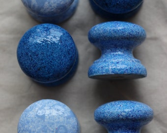 Corn flower blue dresser knobs and drawer pulls. Speckle paint, Vibrant blue furniture knobs. Up date your decor for spring. BLUE knobs LUSH