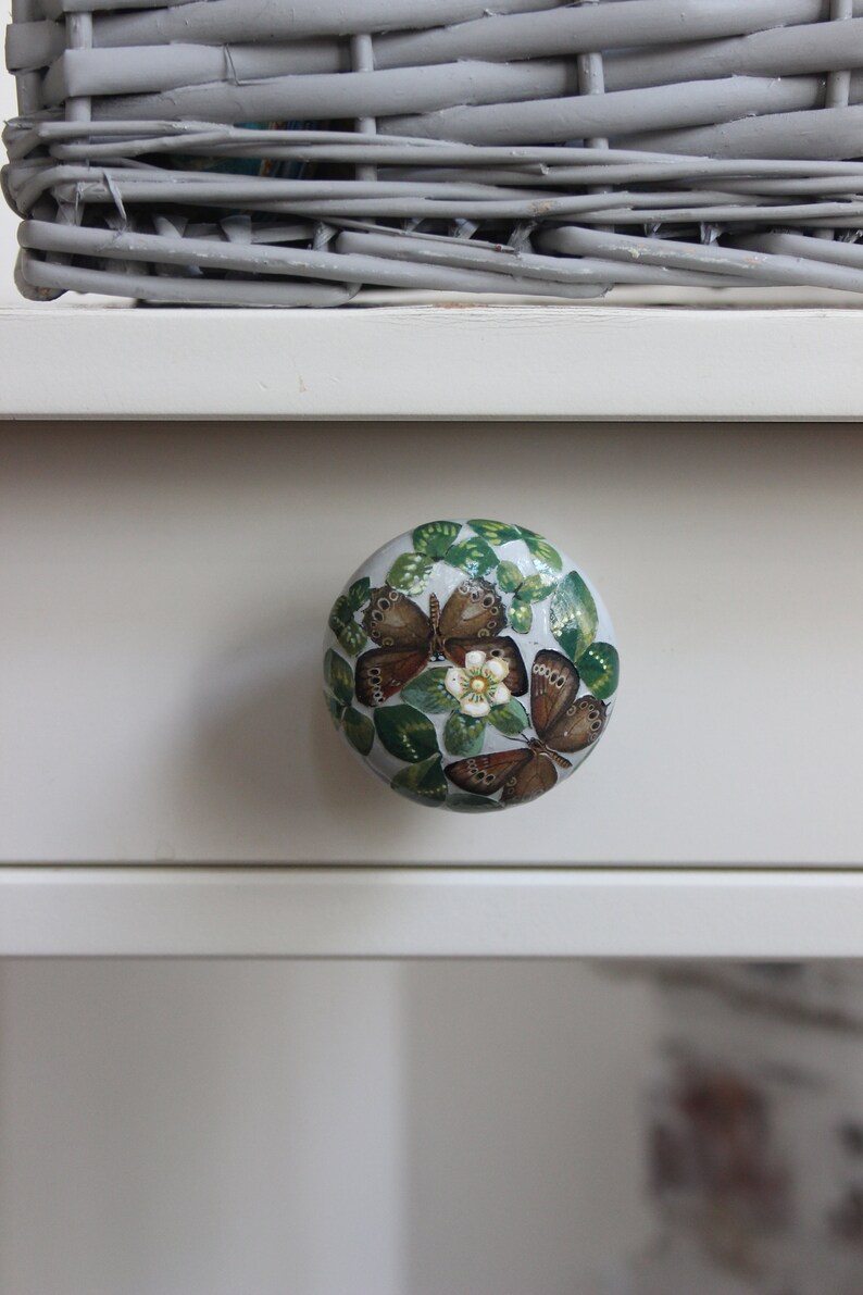 Knob Knob Dresser Knob Butterfly and Green Clover Flower Etsy