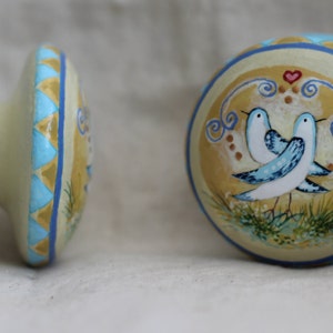 bird knob, rustic style, handles and pulls, rustic style handles, bluebird love heart, love heart knob, bird heart knobs, painted bird. image 7