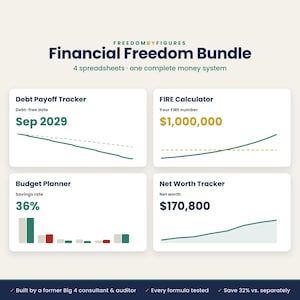 Personal Finance Spreadsheet Bundle, Budget, Debt, Net Worth and FIRE, Google Sheets & Excel