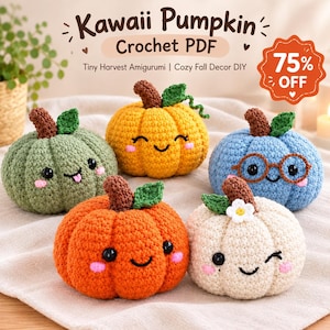 PDF de Crochê de Abóbora Kawaii | Amigurumi de Colheita em Miniatura | Decoração Aconchegante de Outono (Faça Você Mesmo)