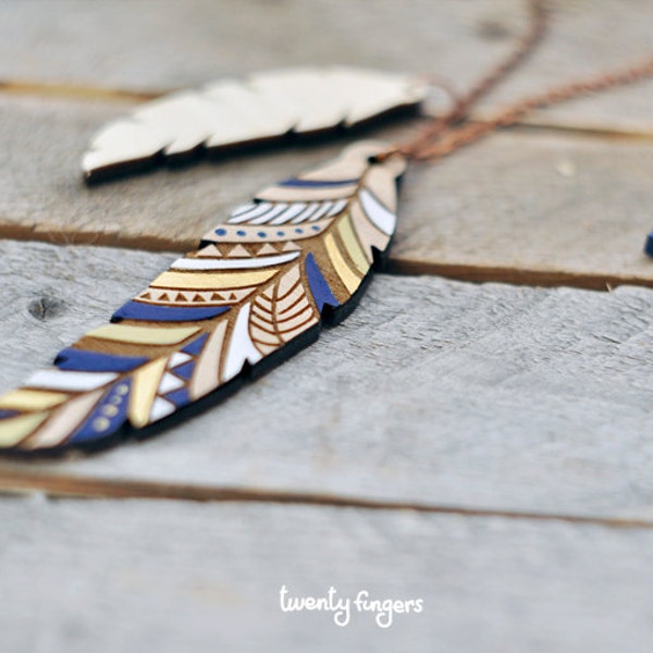 Wood native pendant - feather (laser cut)