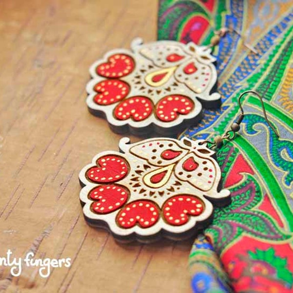 Wood Laser cut Earrings with traditional Russian motifs