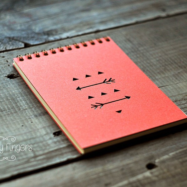 Orange notebook (Sketchbook) with a carved geometry native pattern (small size)