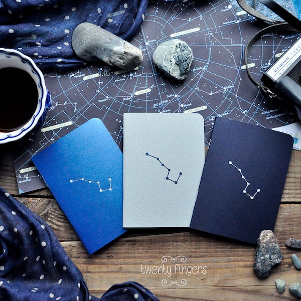 Notebook-cuaderno de noche con un patrón tallado - constelación "Osa mayor" - set de 3 cuaderno (tamaño pequeño)