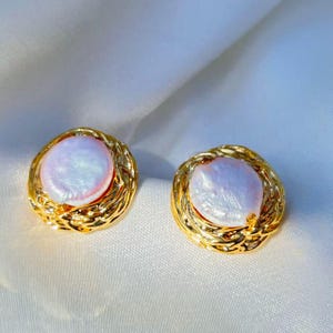 12mm Baroque Pearls stud earring in gold settings  Promo Code OPENSAVE25 when check out