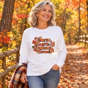 Warm Hearts & Autumn Threads Long Sleeve Shirt | Fall Patchwork Look Tee (Ring-Spun Cotton)