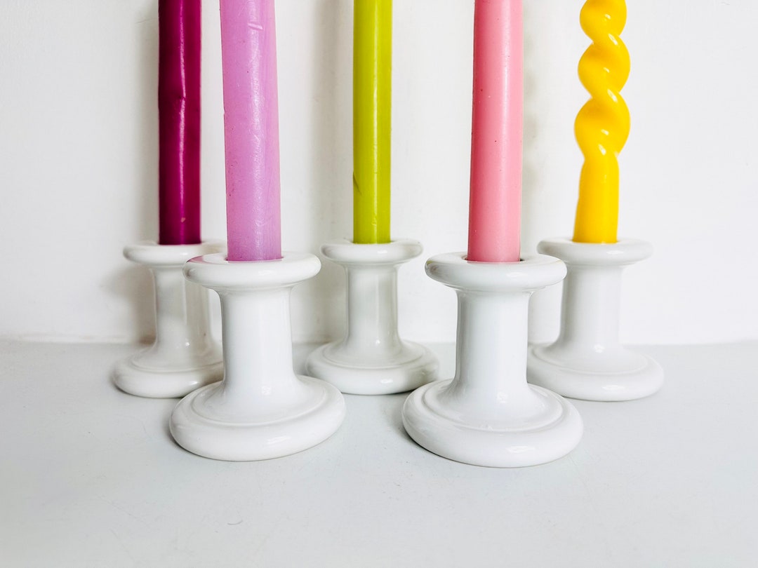 Set of 5 Small White Ironstone Candlestick Holders Etsy