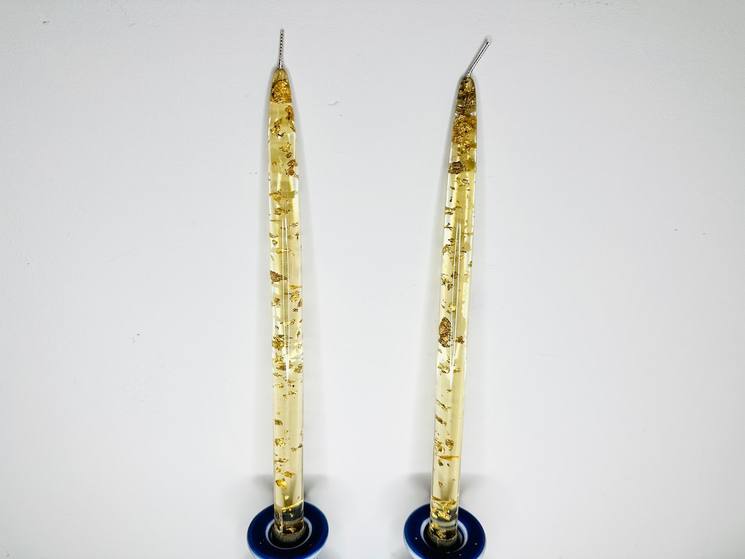 Pair of Vintage MCM Gold Fleck Lucite Candles Etsy