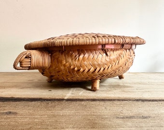 Vintage Natural Wicker Tortoise Storage Basket