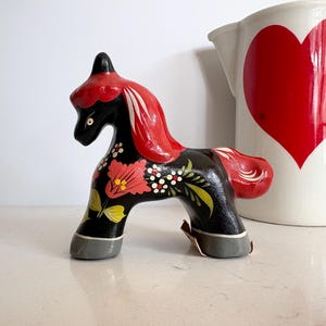 Vintage Russian Khokhloma Hand Painted Folk Art Wooden Horse