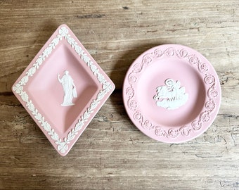 Set of 2 Vintage Wedgwood Pink Cherub Jasperware Trinket Pin Dishes