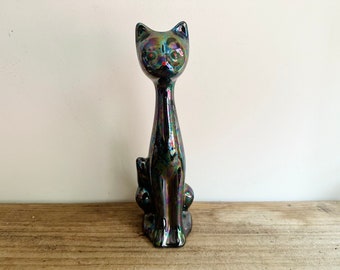 Kitsch Vintage Irridescent Lustre Siamese Long Neck Cat Figurine