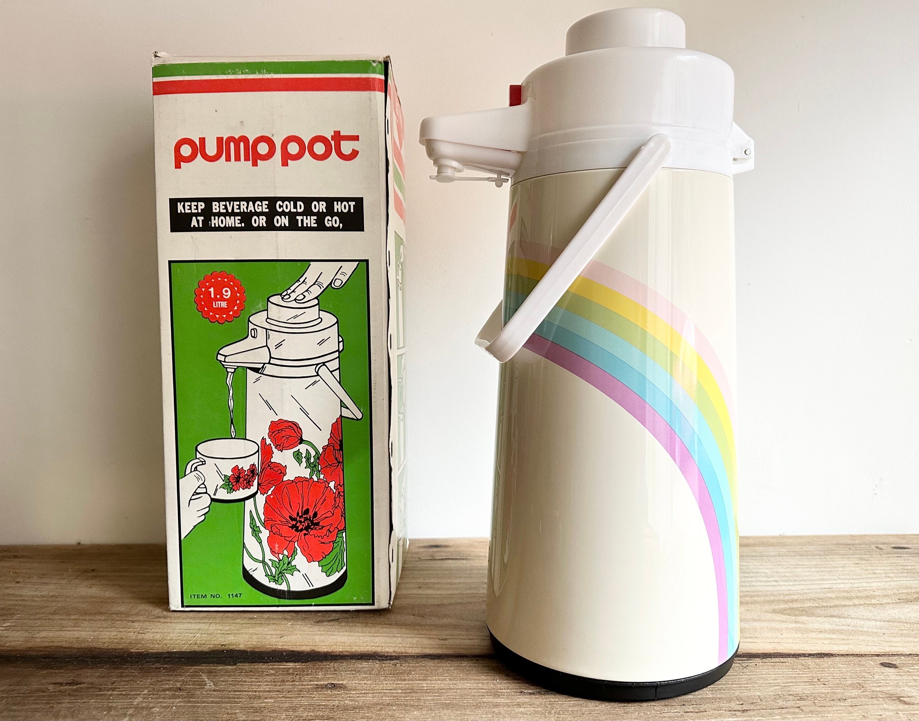 Vintage Extra Large Pump Pot Flask With Pastel Rainbow Design 