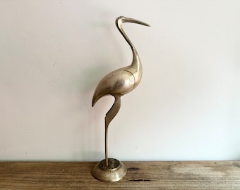 Large Mid Century Brass Heron Crane Figurine