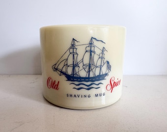 Taza de afeitar de vidrio opalino Old Spice vintage de la década de 1950