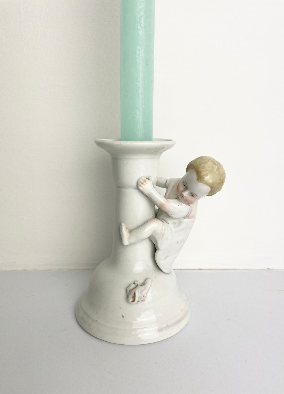 Vintage Porcelain Candle Holder with Boy Etsy