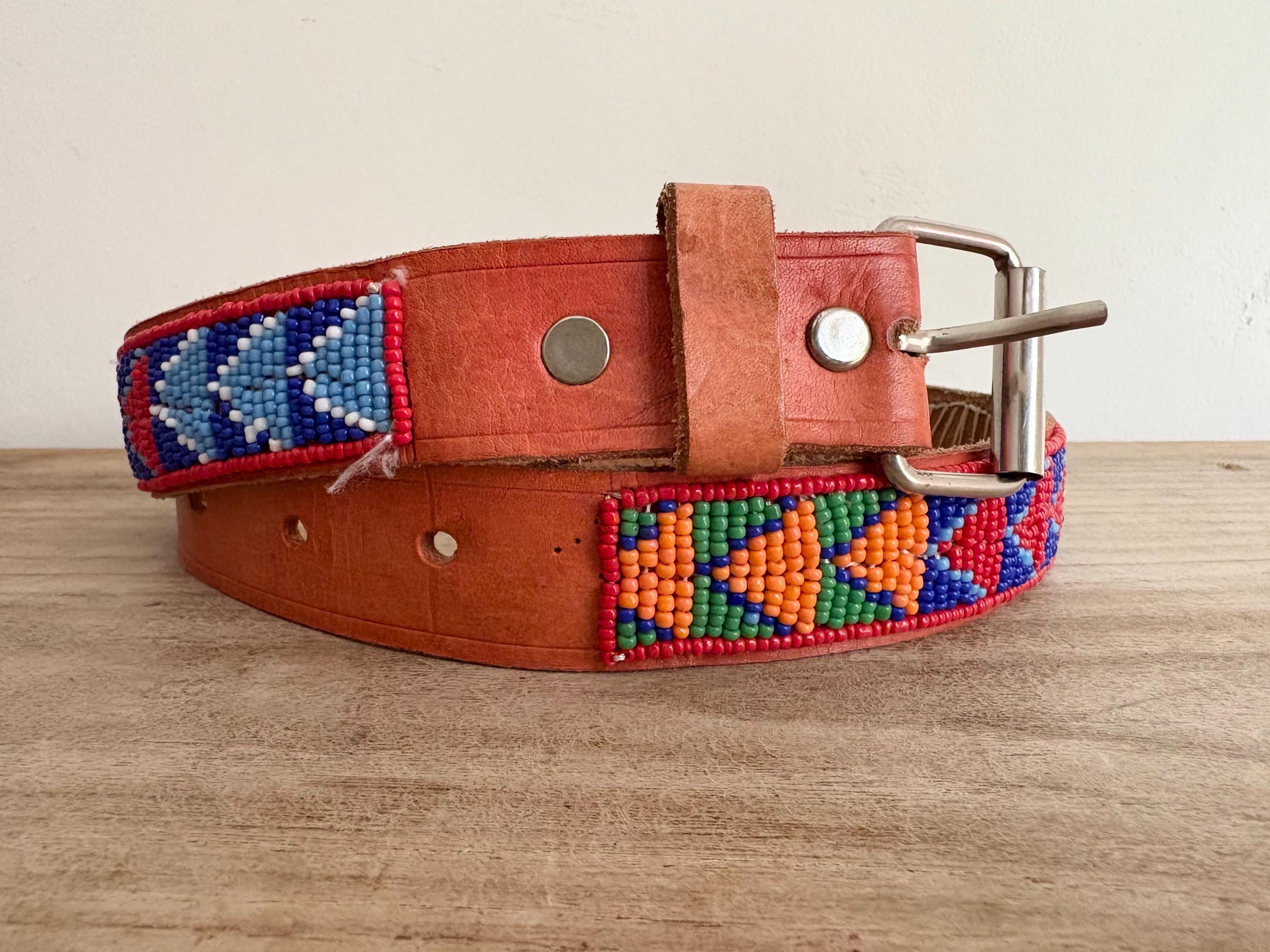 Native American Handmade Beaded Belt Buckle Southwest Navajo Pink Gray vintage-navajo-coral-turquoise  main image 2