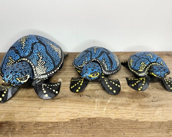 Set of 3 Graduated Wooden Sea Turtle Trinket Boxes