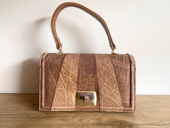1970s c Brown patchwork patterned coin purse keychain