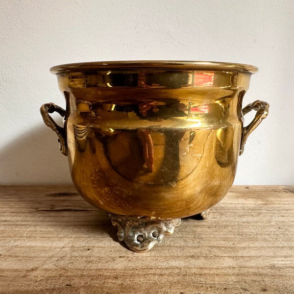 Small Vintage Footed Brass Planter with Handles