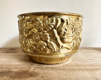 Vintage Lombard Brass Rose Embossed Planter