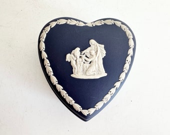 Vintage Wedgwood Royal Blue Jasperware Heart Trinket Box