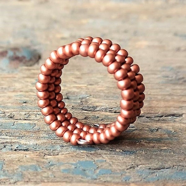 Copper wrap ring, copper bead ring, memory wire ring, 30th birthday gift, rose gold boho ring