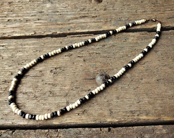 White Wooden Necklace for men, wood bead necklace, man necklace, men's jewelry, surfer necklace