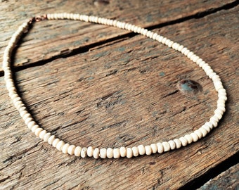 White Wooden Necklace for men, wood bead necklace, man necklace, men's jewelry, surfer necklace