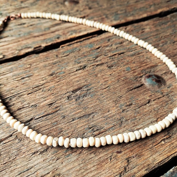 White Wooden Necklace for men, wood bead necklace, man necklace, men's jewelry, surfer necklace