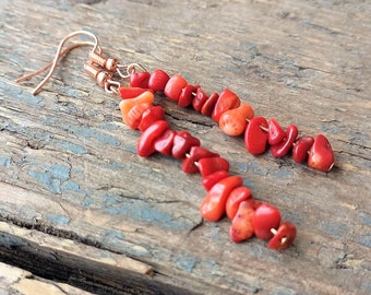 Red chip bead Earrings, Red earrings, gemstone earrings, 21st birthday gift, 30th birthday gift, red jewellery