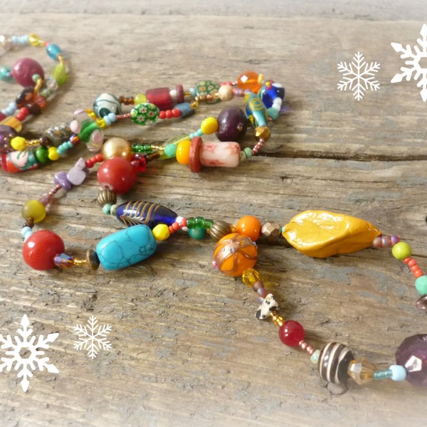 Multi gekleurd lang kralen ketting, handgemaakte kralen ketting, boho stijl lange ketting, Boheemse juwelen, lange kralen, boho style sieraden