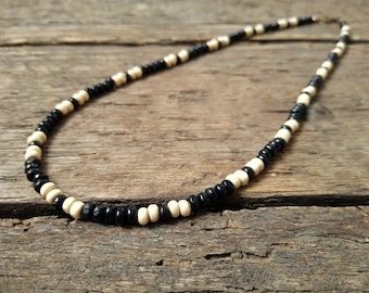 Necklace for men, Black & White bead necklace, men's necklace, mens jewelry, surfer necklace, hippie necklace