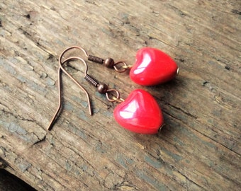 Red earrings, heart earrings, Red heart earrings, 21st birthday gift, 30th birthday gift