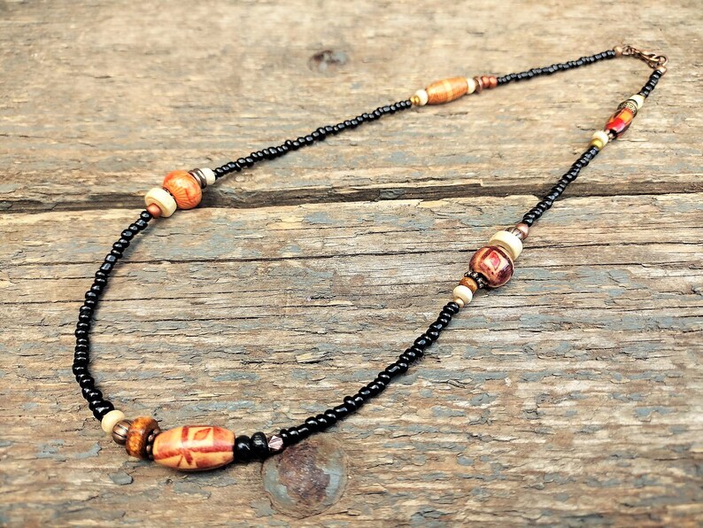 Black Beaded Necklace Wooden Necklace Wood Bead Necklace - Etsy