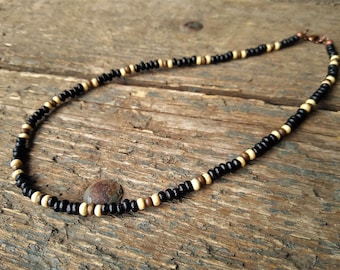7SN-191 CUSTOM MADE Natural Black Lip Shell & Wood NEW Surfer Men Necklace. 7SN-191 CUSTOM MADE Natural Black Lip Shell & Wood NEW Surfer Men Necklace.