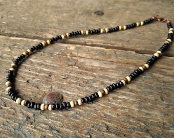 Collier en bois noir et marron, collier pour homme, bijoux pour homme, collier de surfeur, collier hippie, collier pour homme