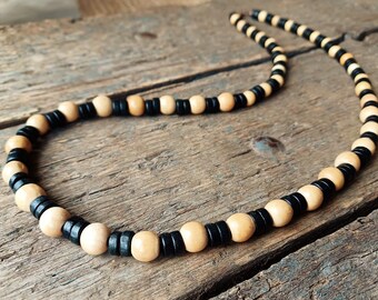 Black & White bead necklace, mens necklace, men's jewelry, surfer necklace, hippie necklace, necklace for men