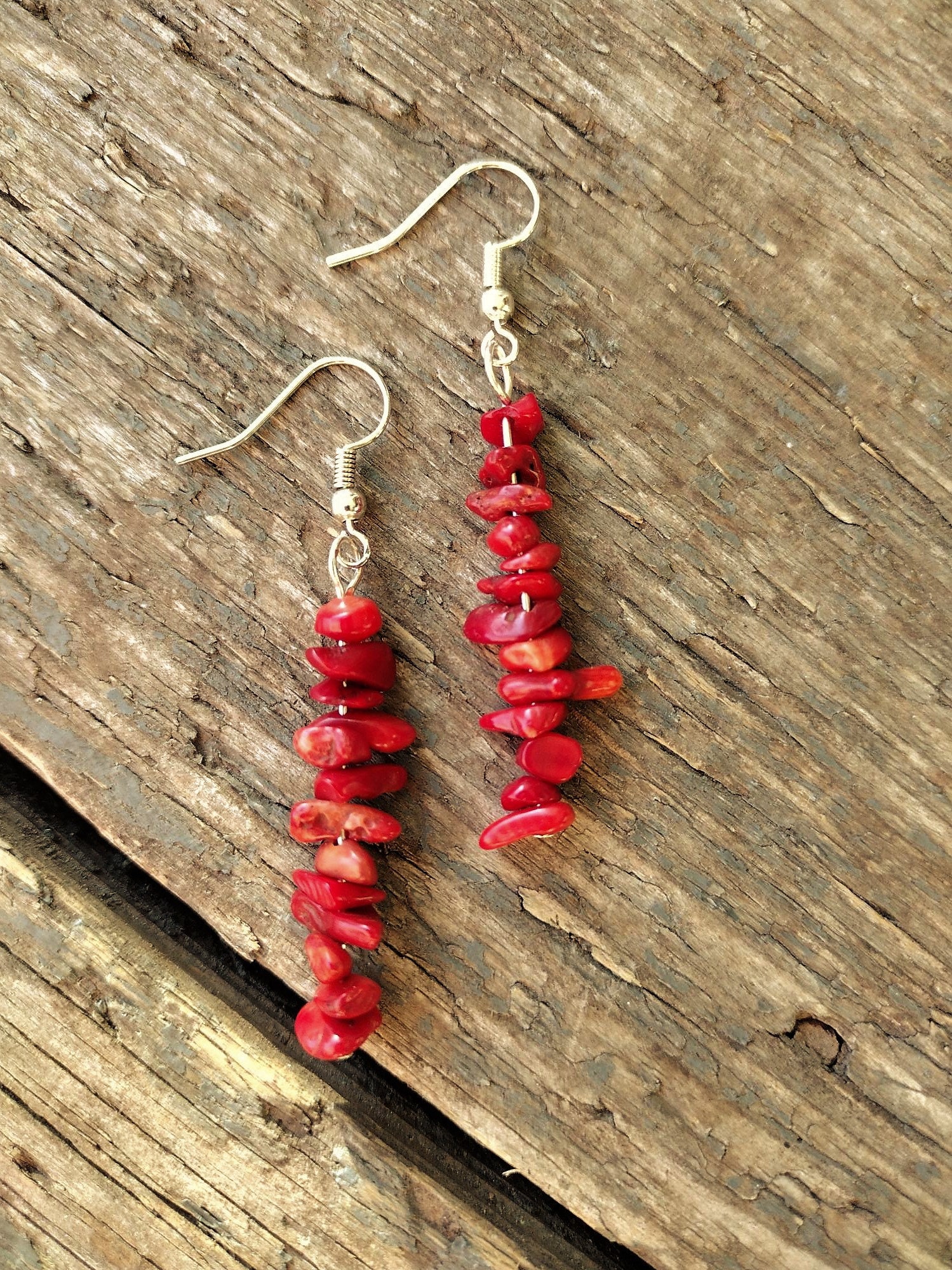Red chip bead Earrings Red earrings gemstone earrings 21st Etsy