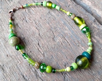 Green bead anklet, green ankle bracelet, boho bead anklet, 21st birthday gift, green anklet