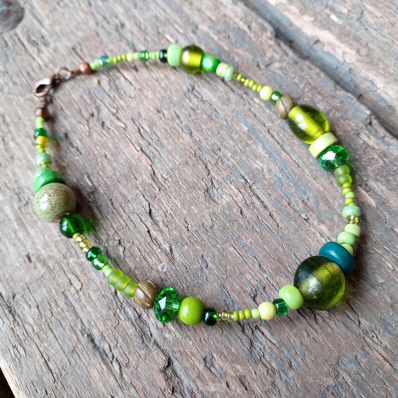 Green bead anklet, green ankle bracelet, boho bead anklet, 21st birthday gift, green anklet image 1