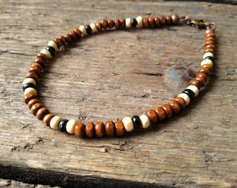 Bruin houten enkelbandje, Boho enkelbandje, houten enkelbandje, 30e verjaardagscadeau, 21e verjaardagscadeau, kralen enkelbandje, herenarmband