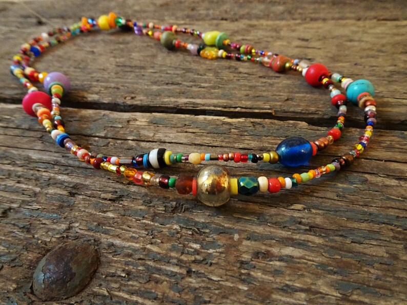 Long Rainbow Necklace Colourful Necklace Seed Bead Necklace Etsy