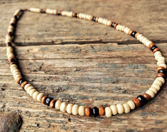 White Wooden Necklace for men, wood bead necklace, man necklace, men's jewelry, surfer necklace