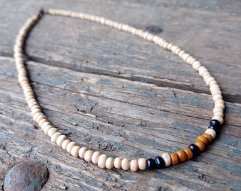 White Wooden Necklace for men, wood bead necklace, man necklace, men's jewelry, surfer necklace