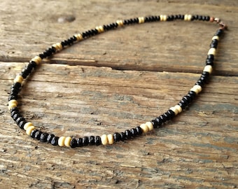 Black & White bead necklace, mens necklace, men's jewelry, surfer necklace, hippie necklace, necklace for men