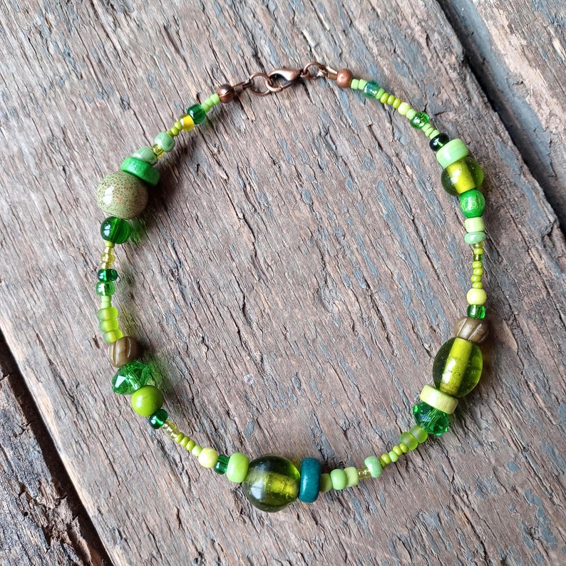 Green bead anklet, green ankle bracelet, boho bead anklet, 21st birthday gift, green anklet image 2