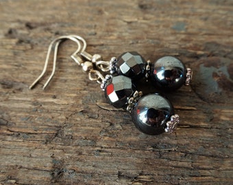 Hematite earrings, hematite bead earrings, 30th birthday gift, gemstone earrings