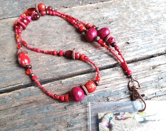 Red bead lanyard, bead lanyard, red birthday gift, red teacher gifts, red gift for mom, graduation gift